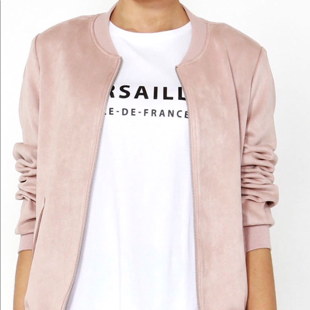 ❌ SOLD- Suede Pastel Pink Bomber Jacket (Faux)